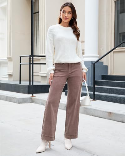 luvamia Wide Leg Jeans for Women Trendy High Waisted Double Side Seams Stretchy Denim Pants Trouser Jeans with Pockets