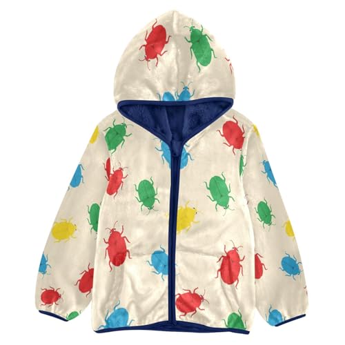 Colorful Bugs on Background Toddler Fleece Jacket Girl Boys Hooded Fleece Jacket Coat Warm Outwear Zip-up 3-10T