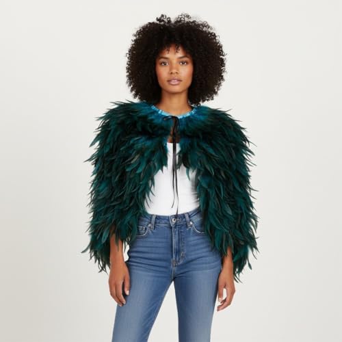 Cape gothique à plumes noire avec col enveloppant rétro - 7