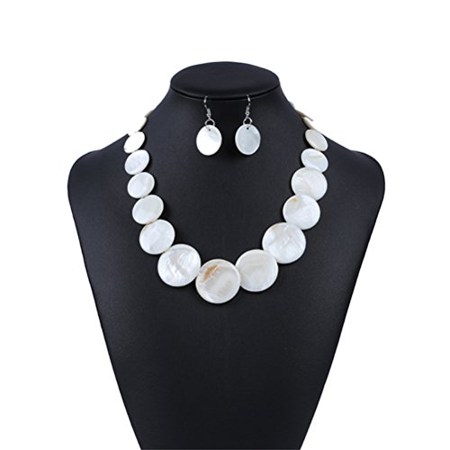 OULII Seashell Necklace Earring Set Beach Jewelry for Women(White)
