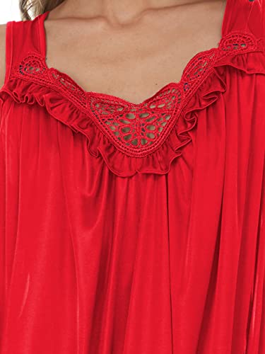 Camisola longa feminina de cetim sem manga Ezi, Vermelho, 3X Plus