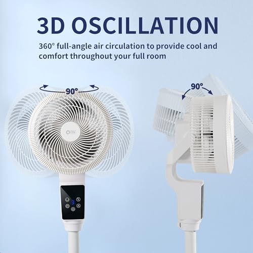 QTREE intelligence Ventilador de pedestal oscilante, ventilador circulador de ar de 360°, ventilador