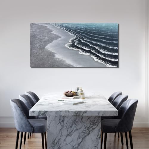 GAIDUOMAI Large Artwork Blue Wall Decor Abstract Canvas Wave Wall Art for Living Room Txtured Neutral Prints Paintings for Home Dining Room Bedroom 29x58 Inch by GAIDUOMAI - Used condition - Image 6