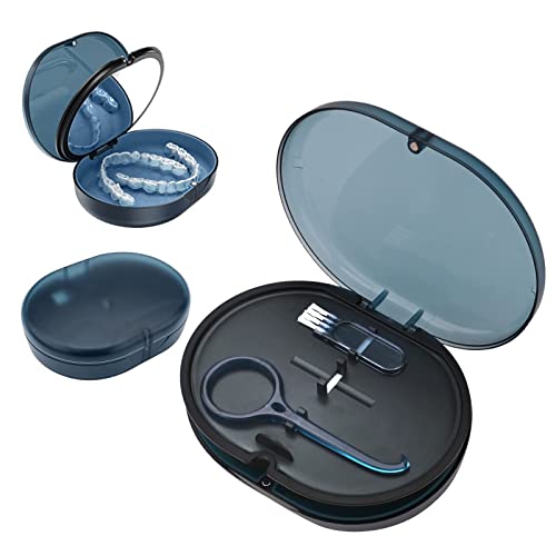 Azonee Retainer Case Portable Denture Bath Case Denture Box Dental Storage Container with Denture Cleaner Brush Denture Container Portable False Teeth Storage Container for Travel Retainer Cleaning