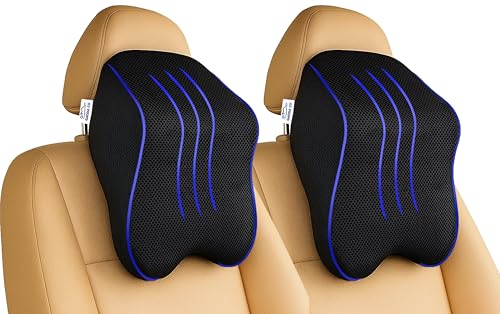 Image of GADDA CO Car Neck Rest Pillow -Memory Foam Car Neck Rest Pillows & Seat Headrest | Cervical Support & Neck Pain Relief|Car Headrest Pillow for Driving Comfort | 2 Years Warranty, Mesh Black -Pack of 2