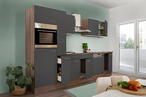 Respekta Oliver Küchenzeile, Holzwerkstoff, Grau, 310 cm