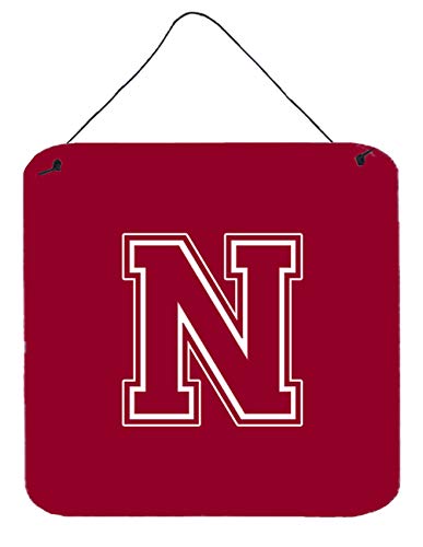 Caroline's Treasures CJ1032-NDS66 Letter N Initial Monogram - Maroon and White Wall or Door Hanging Prints Aluminum Metal Sign Kitchen Wall Bar Bathroom Plaque Home Decor, 6x6, Multicolor