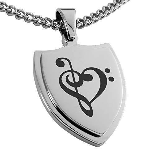 Tioneer Stainless Steel Treble Bass Clef Musical Heart Shield Pendant Necklace