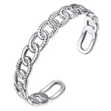 GoldChic Pulsera Abierta de Cadenas Cubanas Acero para Mujeres, Bangle Pulsera Rigida Color Platino
