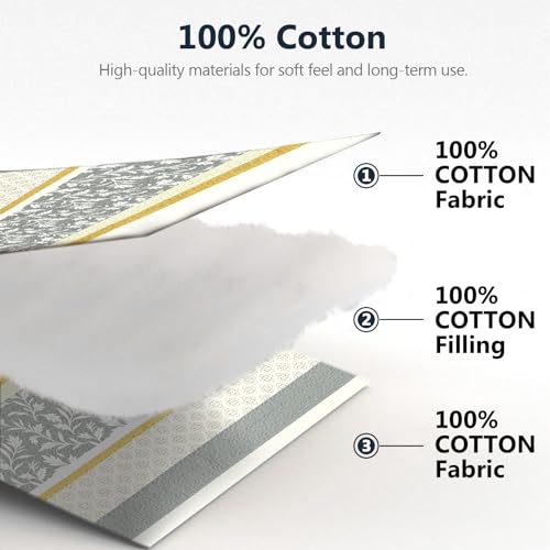 DUOHONG 100% Cotton Quilt Set Queen Size, Queen Quilt, Patchwork Striped Botanical Quilted Bedspread Lightweight Comforter for Queen Bed, 3pcs, Gray — view 5