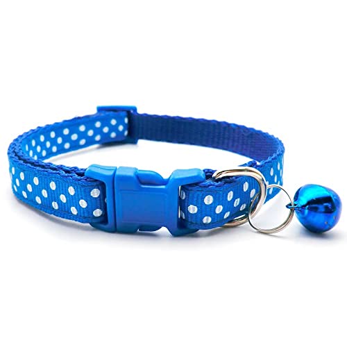 Small Dog Puppy Pet Collar Spot Design with Bell Nylon Adjustable Size 19-32cm Blue - Image 2