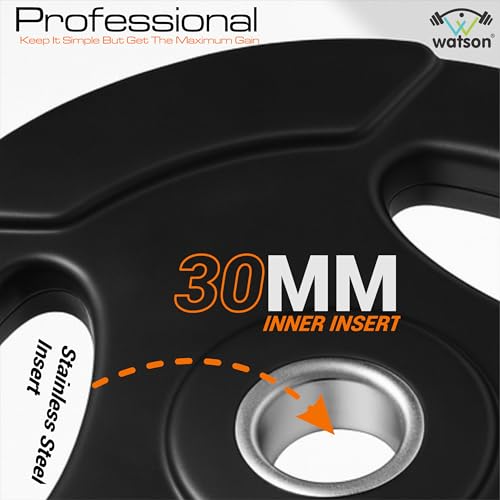 Image of WATSON 3 Cut Rubber Coated Metal Weight Lifting Bar Plates With Metal Bush Compatible Upto 30mm Gym Rods, Home Gym Weight Plates For Men & Women (40Kg Set (5Kgx4, 2.5Kgx8))