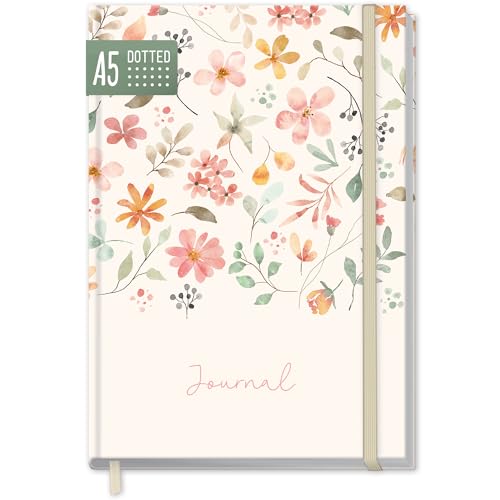 paper&you® dotted Journal A5 mit Gummiband Wild Blossoms 156 Seiten, Notizbuch gepunktet, Tagebuch - nachhaltig & klimafreundlich