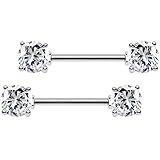 Body Candy Juego de anillos para pezón de acero inoxidable transparente, calibre 14, 9/16 pulgadas