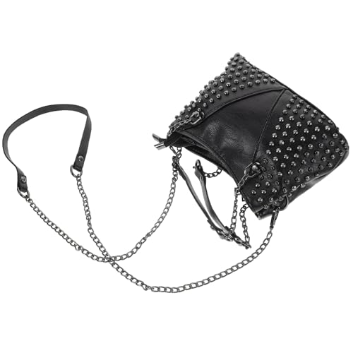 Sac bandoulière femme en PU noir à rivets avec chaîne métallique de format moyen