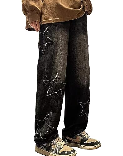Vintage Harajuku Streetwear Korea Style Denim Pants Cotton Jean Y2K Star Pants Baggy Emo Pants