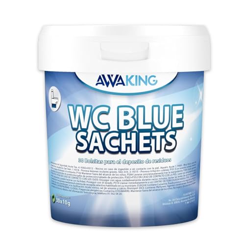 AWAKING Pastillas WC Quimico Autocaravana Blue Sachets 30ud | Limpia y Desodoriza. Fórmula Concentrada y Aroma Fresco Depósito Aguas Negras de Caravana, Limpieza profunda, Camper, Descompone Residuos.