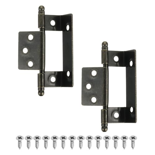 QUARKZMAN 2pz Cerniere per Mobili a Incasso Completo, 3,4x0,7 Pollici Cerniera a Punta Asse Lungo Parziale Avvolgente Vintage Cerniera per Mobili a Incasso con Viti, Bronzo