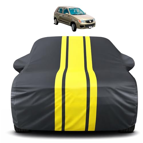 Image of Auto Hub Car Cover Compatible with Maruti Alto with Mirror Pocket, Soft Cotton Lining, Alto Car Cover Waterproof - Yellow-Black