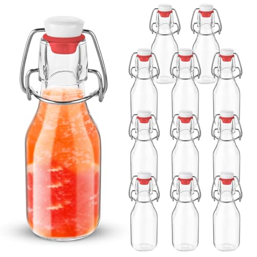 ACOMTUO Lot de 12 Bouteille en Verre avec Bouchon Mécanique 100ml,Bouchon Pivotant,Bouteille Vide Verre pour Liqueurs, Huile, Vinaigrette, Bière, Jus