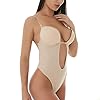 Defitshape-Womens-Backless-Bodysuits-U-Plunge-Seamless-Thong-Full-Bodysuits Defitshape Women's Backless Bodysuits U Built-in Bra Shapewear Low Back Thong Bridal Wedding Undergarments Open Crotch Khaki 34 fit 34C/34D/36A/36B