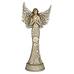 Embossed Blossom Flowers Angel 11 inch Resin Stone Table Top Figurine Statue