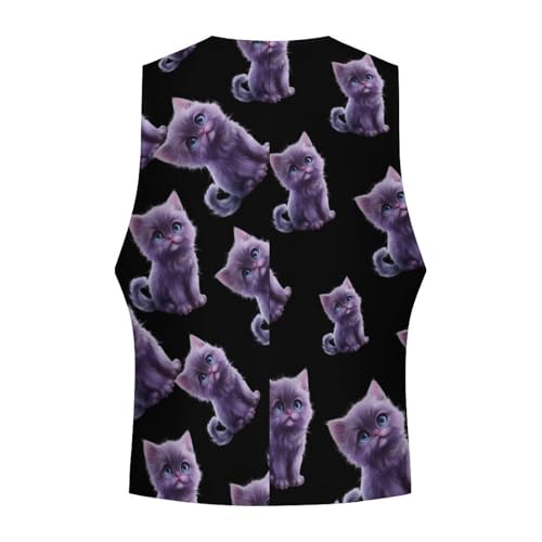 Purple Cute Cat Novelty Men's Suit Vest Funny Formal Dress Vests Business Waistcoat4
