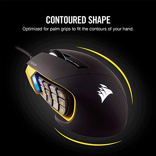 Image of Corsair Scimitar Pro RGB - MMO Gaming Mouse - 16,000 DPI Optical Sensor - 12 Programmable Side Buttons - Yellow, Model Number: CH-9304011-NA