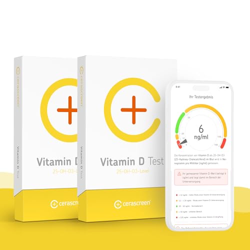 Vitamin D Test Doppelpackung von CERASCREEN - Spiegel messen und Bedarf erkennen | Testkit für zu Hause | Zertifiziertes Labor | Konkrete Handlungsempfehlungen und Gesundheitsinformationen