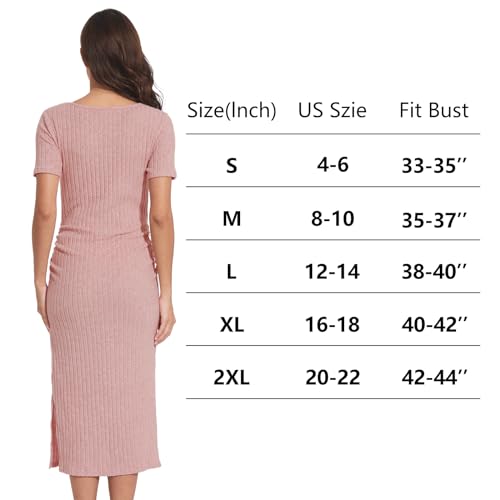 Lahilo V Neck Short Sleeve Side Ruch Knit Ribbed Maternity Bodycon Dress,Maternity Dress For Photoshoot/Baby Shower/Summer thumb #5