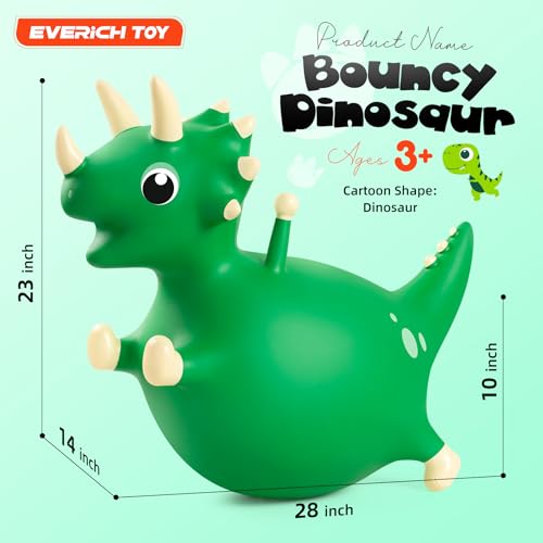 Image of EVERICH TOY Bouncy Dinosaur Hopper, Ride-On Animal Hop Toy for Kids 3+ | Inflatable Horse Hopping for Boys Girls, Indoor Outdoor Bouncy Dino Plush Toy for 3 Year Old Kids, Gift for 4 5 6 Yrs W / Pump