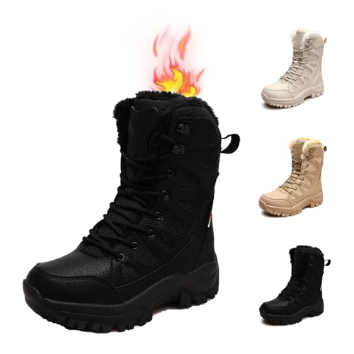 Women's Waterproof Winter Snow Boots With Waterproof Lace Up Mid-Calf Outdoor Shoes Walking Warm Lightweight (Black-Velvet,13)