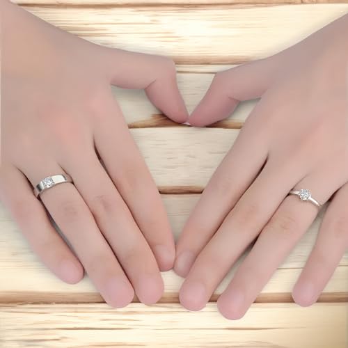 Image of THE MARKETVILLA 925 Sterling Silver Ring For Unisex Adult|Solitaire Crystal Style| Rings for Couple - Adjustable Size