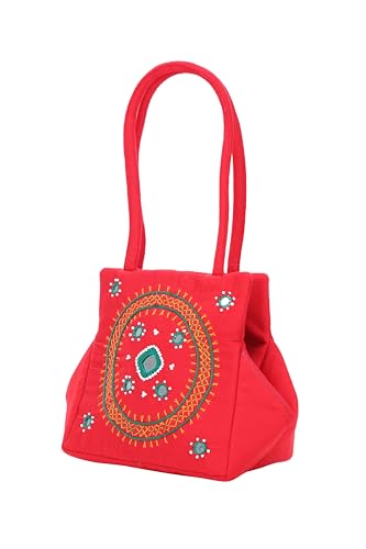 Image of srishopify handicrafts Eco Friendly Top Handle MINI Bags For Women Fabric Traditional Design Small Hand Bag Ladies Woman Birthday Gift Item Mothers Day Sister Wife Female 8 Inch Multicolor