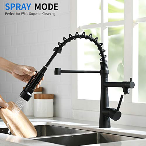 TIMACO Wasserhahn Küche Schwarz - 360° schwenkbar mit Spiralfeder Brause ausziehbar Gastro Hochdruck Küchenarmatur Spültischarmatur - Image 5