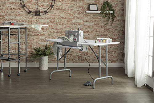 Sew Ready Folding Multipurpose Sewing Table - 47.5" W X 28" D Foldable White Hobby And Sewing Machine Table With Adjustable Shelf - Can Also Be Used As Computer Desk #TOP3