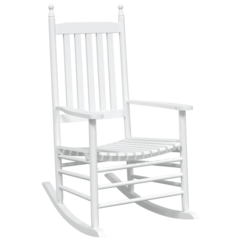 Schaukelstuhl mit gebogener Sitzfläche in Weiß aus massivem Tannenholz 2er Set für Indoor und Outdoor, bequemer Relaxsessel mit Armlehnen, ideal zum Lesen