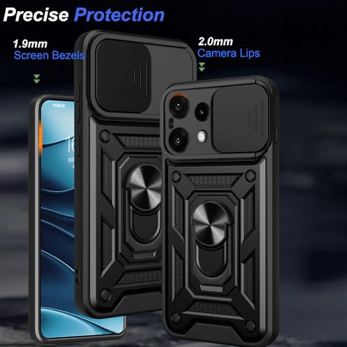 Image of Casodon Heavy Duty Back Case Cover for Nothing Phone 3A Lite 5G, Shockproof Nothing Phone 3A Lite Back Cover, Ring Case with Kickstand and Camera Protection Shutter - Black