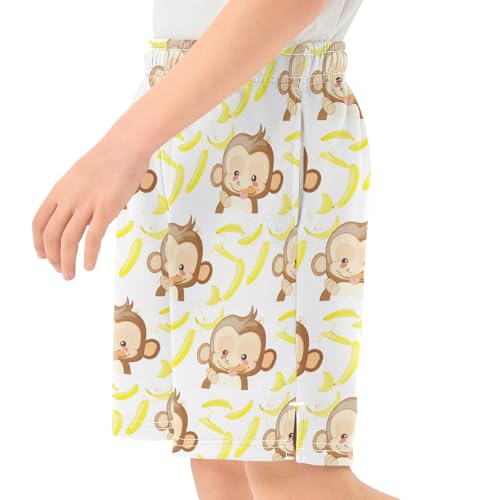 CHIFIGNO Cute Monkey Banana Kids Boys Vacation Outfits Youth Boys Basketball Shorts with Pockets XS4
