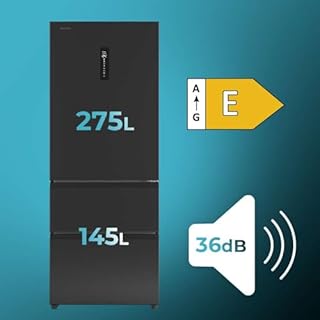 Cecotec Réfrigérateur Porte Française Total No Frost Bolero CoolMarket FD 420 Dark E, Extra Capacité Max 420L, Hauteur 186 cm et 70 cm Largeur, Compresseur Inverter, ATT Antibactérien