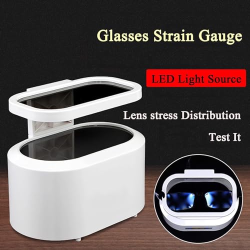 Medidor óptico de tensión de lente con luz LED y temporizador, evalúa la distribución de la fuerza y la iluminación para lentes ópticas, ideal para tiendas de gafas y fábricas