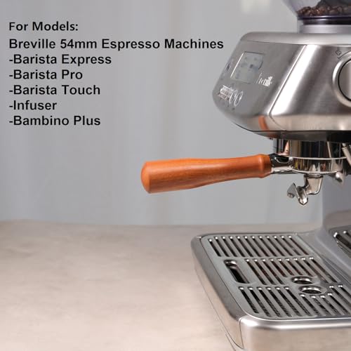 Miniatura 3 de Capfei Portafiltro 54 Mm Doble Caño Para Sage Breville Barista Bes 870 878 880 Cesta De Filtro Con Madera De Nogal Y Portafiltros De Acero Inoxidable