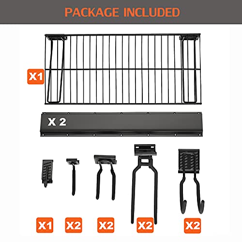 Wallmaster Tool Storage Rack With Wall Shelf, Garage Storage Wall Mount Tool Organizers Heavy Duty Racks Adjustable Wall Hanger System (9Hooks&2Rails&Storage Shelf) #TOP6