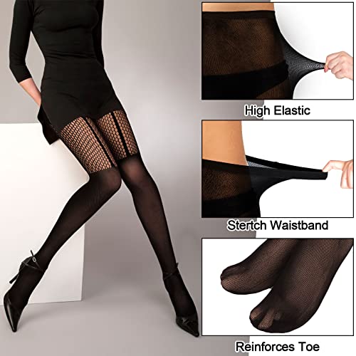 Satinior 3 Pairs Women Fishnet Dark Alternative Fishnet Tights High Waist Fishnet Tights Fishnet Stockings Thigh High Pantyhose Opaque Seams Spandex Leggings For Women Black #TOP2