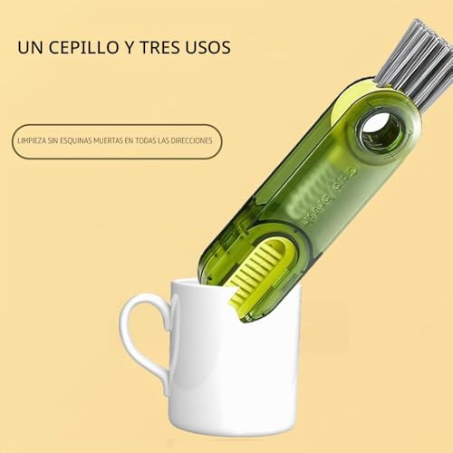 Miniatura 3 de Cepillo De Limpieza Multifuncional 3 En 1, Cepillo De Limpieza Para Botellas De Agua, Cepillo De Limpieza De Tapas De Tazas, Herramientas De Limpieza Verde