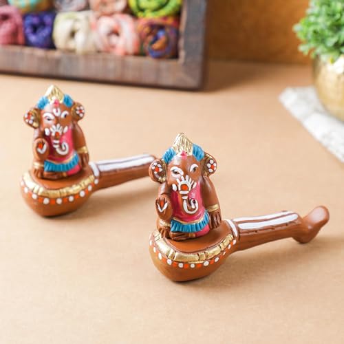 Estatua terracota de Ganesha artesanal pintada a mano miniatura 2