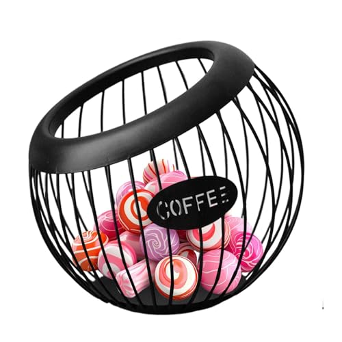 Coffee Pod Basket Iron Organizer - 20x18.5cm 368g Black White Gold - Fruit Snack Candy Storage For Living Room Coffee Table - Home Decor Countertop Tray