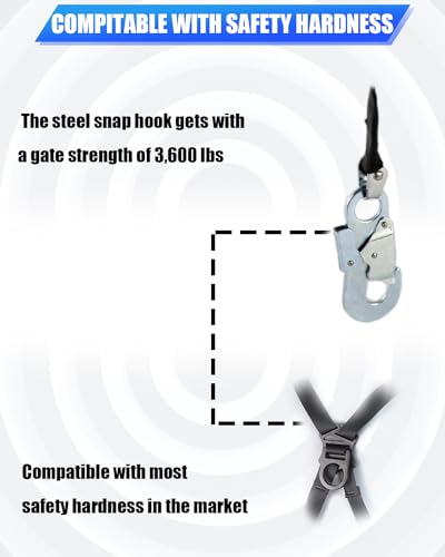 Image of 11FT Self Retracting Lifeline, Shemior Retractable Safety Lanyard, Web SRL | Safety Harness Fall Protection Kit, Fall Arrestor, Srl Fall Protection, Retractable Lanyard, Safety Harness Yoyo