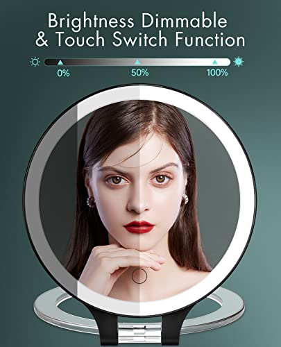 Fascinate Magnifying Mirror 10X 1X Double Sided Magnification Makeup Vanity Mirror Rechargeable Lighted Mirror With 3 Color Setting Adjustable Rotation Led Vanity Desk Mirror Black #TOP2