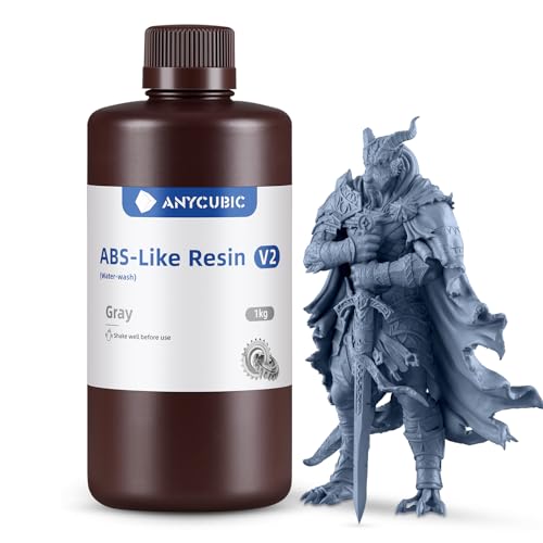 ANYCUBIC Upgraded Water Washable ABS-Like Resin V2, 3D Drucker Resin Geruchsarm, Hohe Härte, UV Resin 405nm Photopolymer Harz für alle LCD/DLP/SLA-3D-Drucker auf dem Markt, Grau 1000g Grau V